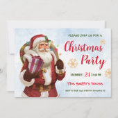 クリスマスパーティー。クラシックなサンタクロースの家族 招待状 (正面)