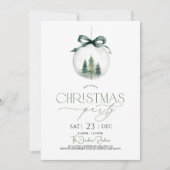 クリスマスパーティー クリスマスオーナメント 緑 金  招待状 (正面)