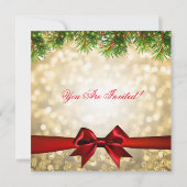 クリスマスパーティー | クリスマスツリーのリボン、グリッターゴールド 招待状 (裏面)