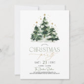 クリスマスパーティー クリスマスツリー 緑 金  招待状 (正面)