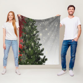 クリスマスパーティー グリーンツリー 赤 シルバー スノーフレーク フリースブランケット