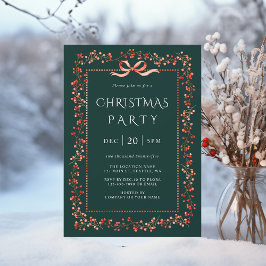 クリスマスパーティー グリーン 赤いウィンターベリーのフレーム 招待状