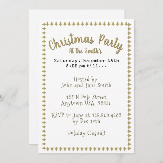 クリスマスパーティー – ゴールデンフィリグリークリスマスツリー 招待状 (正面/裏面)