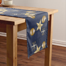 クリスマスパーティー ゴールドオーナメント ネイビーブルー エレガント ショートテーブルランナー