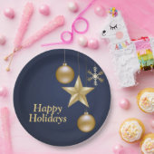 クリスマスパーティー ゴールドオーナメント ネイビーブルー エレガント ペーパープレート (パーティー)