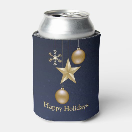 クリスマスパーティー ゴールドオーナメント ネイビーブルー エレガント 缶クーラー (缶正面)