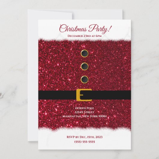 クリスマスパーティー – サンタの目まいがするような赤い服 –  招待状 (正面)