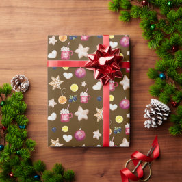 クリスマスパーティー ジンジャーブレッド ウォーターカラー ラッピングペーパー