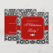 クリスマスパーティー ダマスク レッド ブラック ホワイト 招待状 (正面/裏面)