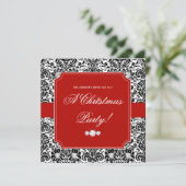 クリスマスパーティー ダマスク レッド ブラック ホワイト 招待状 (スタンド正面)
