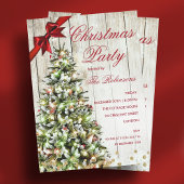 クリスマスパーティー |ツリー素朴と赤いリボンのインビタット 招待状