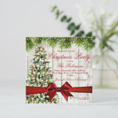 クリスマスパーティー | ツリー素朴、ライト、および赤リボン 招待状 (スタンド正面)