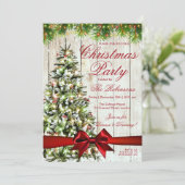 クリスマスパーティー | ツリー素朴、ライト、および赤リボン 招待状 (スタンド正面)