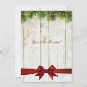 クリスマスパーティー | ツリー素朴、ライト、および赤リボン 招待状 (裏面)