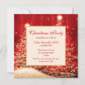 クリスマスパーティー ツリー 赤 グリッター付き 招待状 (正面)