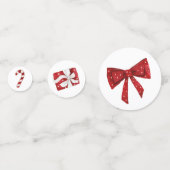 クリスマスパーティー テーブル コンフェッティ 赤いリボン テーブル デコ (正面)