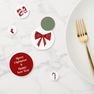 クリスマスパーティー テーブル コンフェッティ 赤いリボン テーブル デコ