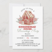 クリスマスパーティー ピンクのジンジャーブレッドハウス 招待状 (正面)