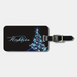 クリスマスパーティー ブルーツリー シャイニーブラック エレガント ラゲッジタグ