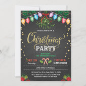 クリスマスパーティー ホリデーパーティー 黒板 クリスマスツリーの下でのキス 招待状 (正面)