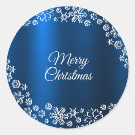 クリスマスパーティー ホワイトスノーフレーク ネイビーブルー ラウンドシール