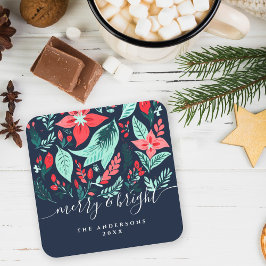 クリスマスパーティー ボタニカル レッド フローラル ホリデー スクエアペーパーコースター
