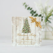クリスマスパーティー | ラスティックツリー＆ゴールドリボン 招待状 (スタンド正面)