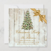 クリスマスパーティー | ラスティックツリー＆ゴールドリボン 招待状 (正面)