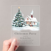 クリスマスパーティー 企業パーティー クリスマスの木と家 アクリル招待状 (インサイチュ (ポータブル))