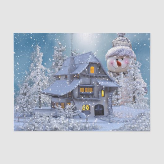 クリスマスパーティー 冬 白い雪だるま 青いラスティック 薄葉紙 (正面)
