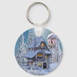 クリスマスパーティー 冬 白い雪だるま 青いレトロ キーホルダー