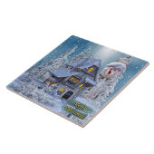クリスマスパーティー 冬 白い雪だるま 青いレトロ タイル (側面)