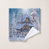 クリスマスパーティー 冬 白い雪だるま 青いレトロ バスタオルセット (ウォッシュタオル)