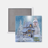 クリスマスパーティー 冬 白い雪だるま 青いレトロ マグネット (正面/裏面)