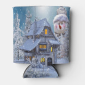クリスマスパーティー 冬 白い雪だるま 青いレトロ 缶クーラー (正面)