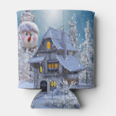クリスマスパーティー 冬 白い雪だるま 青いレトロ 缶クーラー (裏面)
