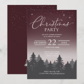 クリスマスパーティー 星空の夜の情景 赤 招待状 (正面/裏面)
