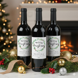 クリスマスパーティー 水彩の花輪 ホリデー ワインラベル