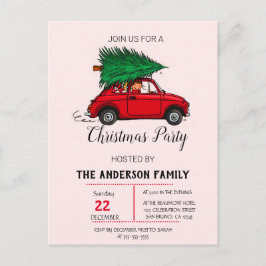クリスマスパーティー、水彩レッドカーウィンターホリデー シーズンポストカード