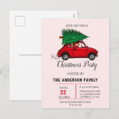 クリスマスパーティー、水彩レッドカーウィンターホリデー シーズンポストカード (正面/裏面)