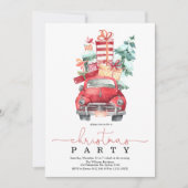 クリスマスパーティー、水彩レッドカーウィンターホリデー 招待状 (正面)
