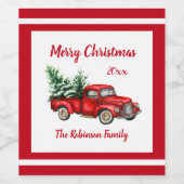 クリスマスパーティー 水彩 ヴィンテージ 赤いトラック ワインラベル (シングルラベル)