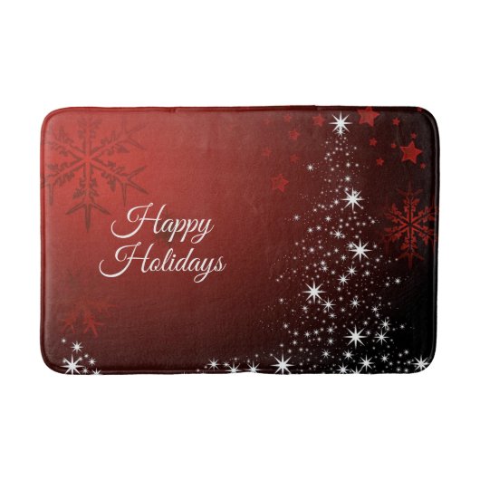 クリスマスパーティー 白い星 クリスマスの木 赤い雪の結晶 バスマット (正面)