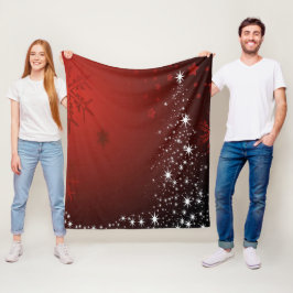 クリスマスパーティー 白い星 クリスマスの木 赤い雪の結晶 フリースブランケット