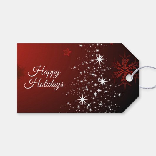 クリスマスパーティー 白い星 クリスマスツリー 赤い雪の結晶 ギフトタグ (正面(横))