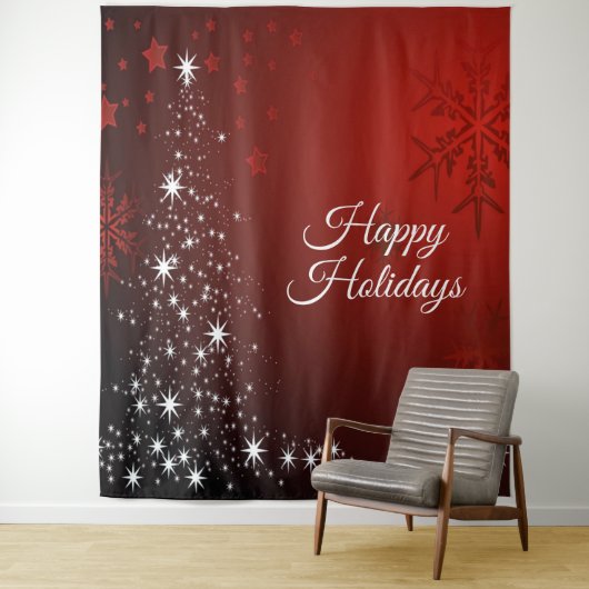 クリスマスパーティー 白い星 クリスマスツリー 赤い雪の結晶 タペストリー (インサイチュ)