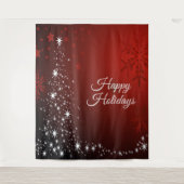クリスマスパーティー 白い星 クリスマスツリー 赤い雪の結晶 タペストリー (正面)