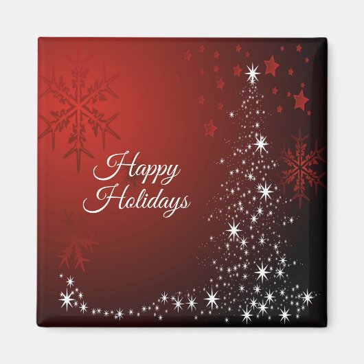 クリスマスパーティー 白い星 クリスマスツリー 赤い雪の結晶 マグネット (正面)