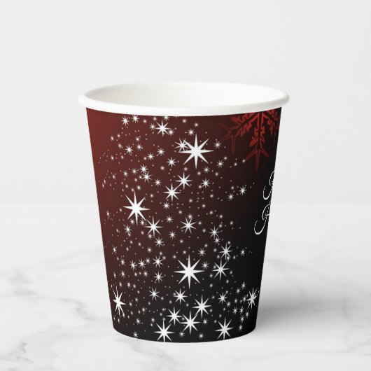 クリスマスパーティー 白い星 クリスマスツリー 赤い雪の結晶 紙コップ (正面)