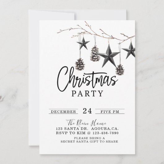 クリスマスパーティー、祝日パーティー、クリスマスインベイタティ 招待状 (正面)